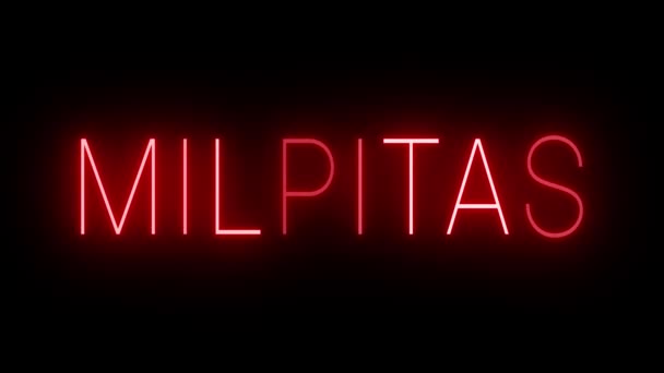 Blikající Červená Retro Neonová Značka Zářící Černém Pozadí Pro Milpitas — Stock video