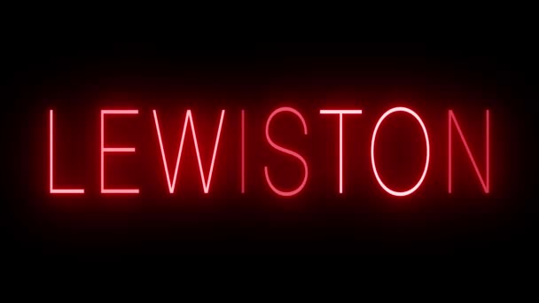 Мерцающий Красный Неоновый Знак Стиле Ретро Светится Черном Фоне Lewiston — стоковое видео