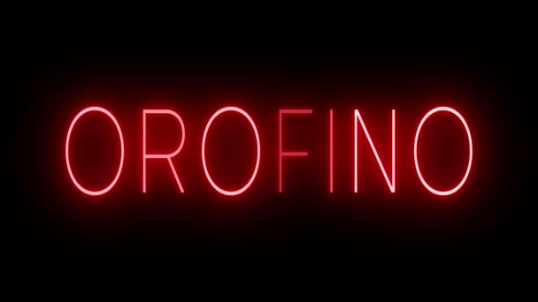 Мерцающий Красный Неоновый Знак Стиле Ретро Светится Черном Фоне Orofino — стоковое видео