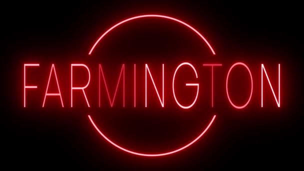 Farmingtonのための黒い背景に対して輝く赤いレトロスタイルのネオンサインを折る — ストック動画