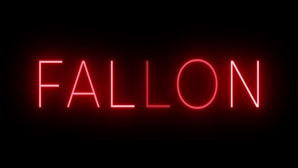 红色复古风格的霓虹灯在黑色背景下闪烁着 代表Fallon — 图库视频影像