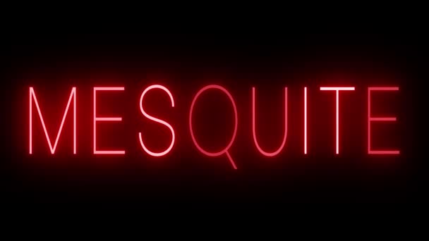 Мерцающий Красный Неоновый Знак Стиле Ретро Светится Черном Фоне Mesquite — стоковое видео