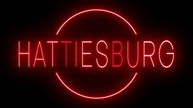 HATTIESBURG için siyah bir arkaplan üzerinde parlayan yanıp sönen kırmızı retro tarzı neon tabela