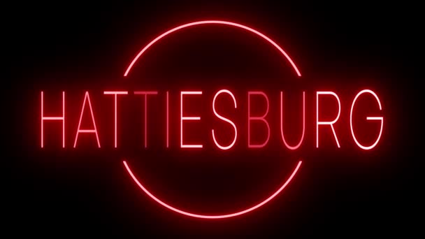 Flickering Roșu Retro Semn Neon Strălucind Fundal Negru Pentru Hattiesburg — Videoclip de stoc