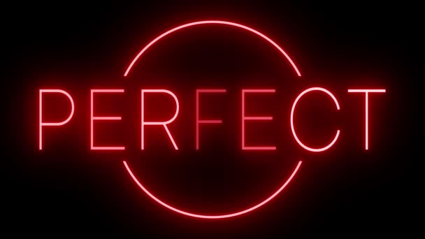 Flackernde Rote Leuchtreklame Retro Stil Vor Schwarzem Hintergrund Für Perfect — Stockvideo