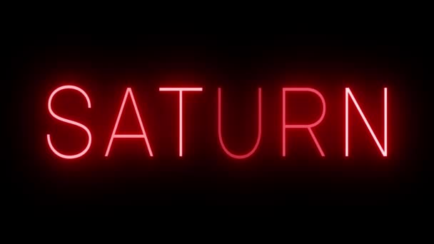 Flickering Roșu Retro Semn Neon Strălucind Fundal Negru Pentru Saturn — Videoclip de stoc