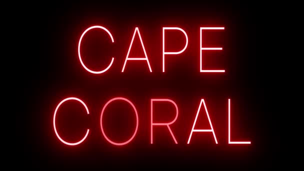 Мерцающий Красный Неоновый Знак Стиле Ретро Светится Черном Фоне Cape — стоковое видео