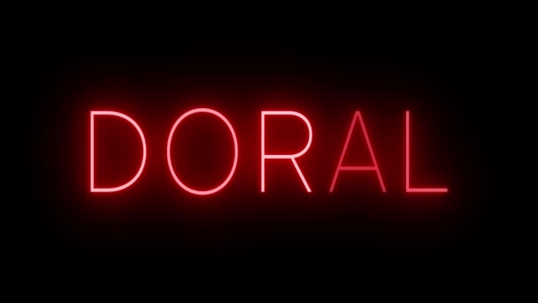 Flackernde Rote Leuchtreklame Retro Stil Vor Schwarzem Hintergrund Für Doral — Stockvideo
