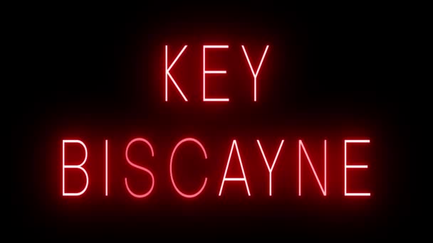 Мерцающий Красный Неоновый Знак Стиле Ретро Черном Фоне Key Biscayne — стоковое видео