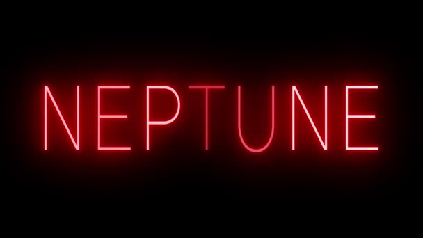 Flickering Red Retro Style Neon Sign Glowing Black Background Neptune — Stock Video