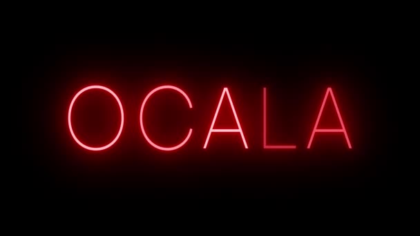 Migający Czerwony Neon Stylu Retro Świecący Czarnym Tle Dla Ocala — Wideo stockowe