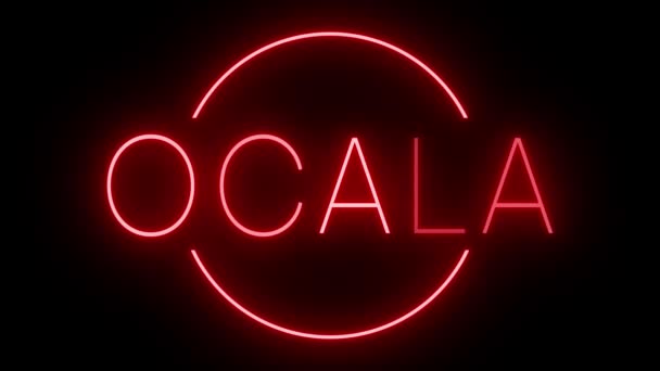Flackernde Rote Leuchtreklame Retro Stil Vor Schwarzem Hintergrund Für Ocala — Stockvideo