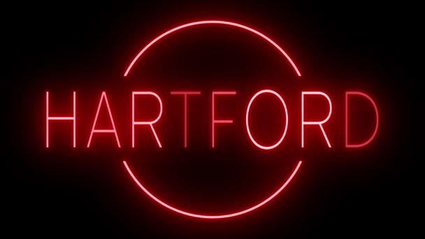 Flackernde Rote Leuchtreklame Retro Stil Vor Schwarzem Hintergrund Für Hartford — Stockvideo