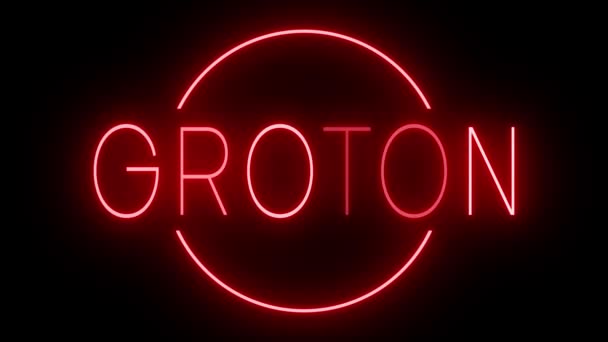 Migający Czerwony Neon Stylu Retro Świecący Czarnym Tle Dla Groton — Wideo stockowe