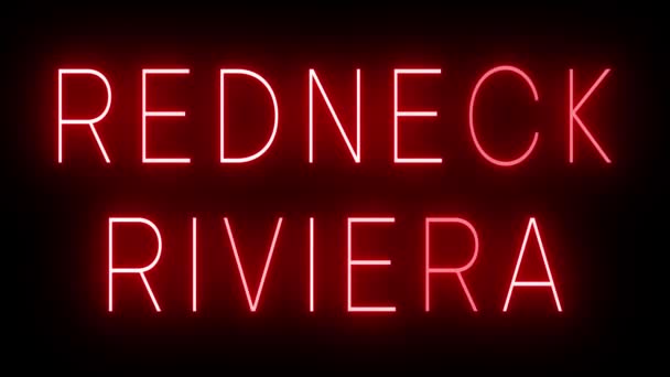Flickering Red Retro Style Neon Sign Glowing Black Background Redneck — Stock Video