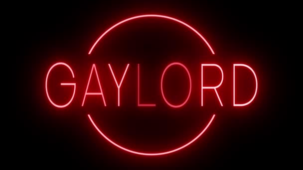 Flickering Red Retro Style Neon Sign Glowing Black Background Gaylord — Wideo stockowe