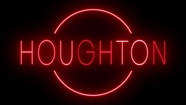 Flackernde Rote Leuchtreklame Retro Stil Vor Schwarzem Hintergrund Für Houghton — Stockvideo