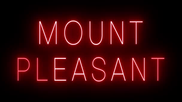 在Mount Pleasant黑色背景下闪烁着红色复古风格的霓虹灯标志 — 图库视频影像
