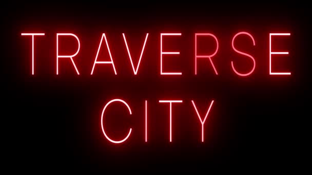 闪烁着红色复古风格的霓虹灯标志 在黑色背景下闪烁着光芒 可供游览城市 — 图库视频影像