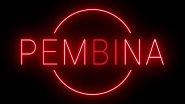 PEMBINA için siyah bir arkaplan üzerinde parlayan yanıp sönen kırmızı retro tarzı neon tabela