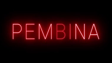 PEMBINA için siyah bir arkaplan üzerinde parlayan yanıp sönen kırmızı retro tarzı neon tabela