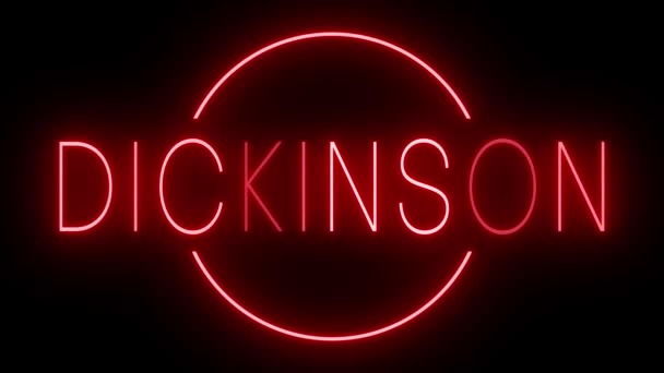 Flackernde Rote Leuchtreklame Retro Stil Vor Schwarzem Hintergrund Für Dickinson — Stockvideo