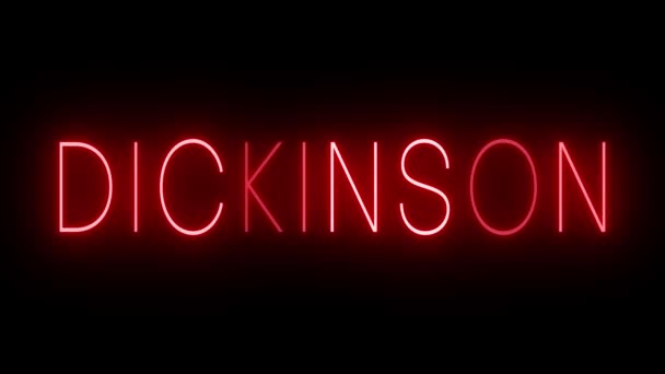 Мерцающий Красный Неоновый Знак Стиле Ретро Черном Фоне Dickinson — стоковое видео