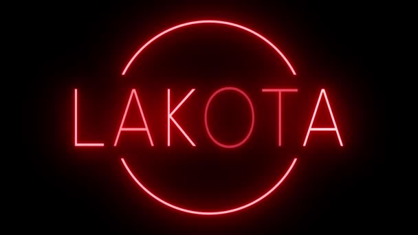 Migający Czerwony Neon Stylu Retro Świecący Czarnym Tle Dla Lakota — Wideo stockowe