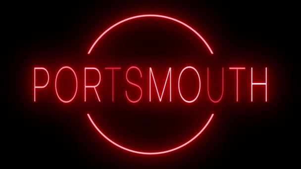 Flickering Roșu Retro Semn Neon Strălucind Fundal Negru Pentru Portsmouth — Videoclip de stoc