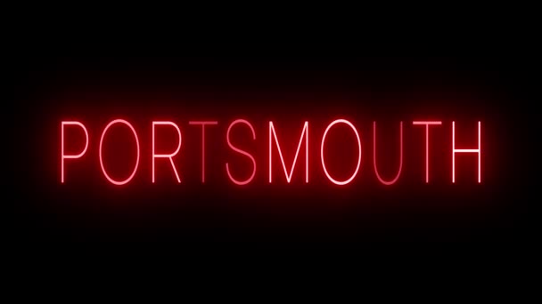Migający Czerwony Neon Stylu Retro Świecący Czarnym Tle Dla Portsmouth — Wideo stockowe