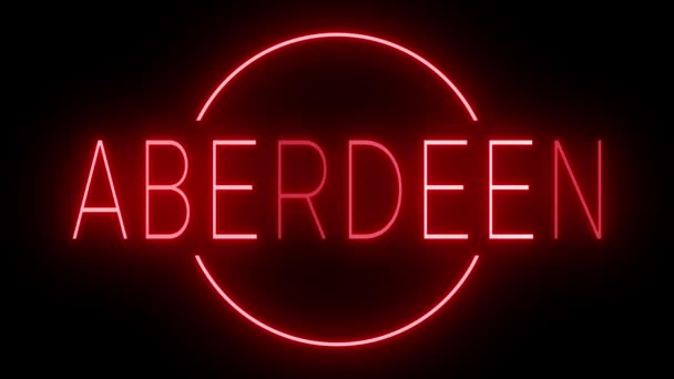Мерцающий Красный Неоновый Знак Стиле Ретро Светится Черном Фоне Aberdeen — стоковое видео