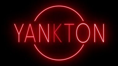 YANKTON için siyah bir arkaplan üzerinde parlayan yanıp sönen kırmızı retro tarzı neon ışığı