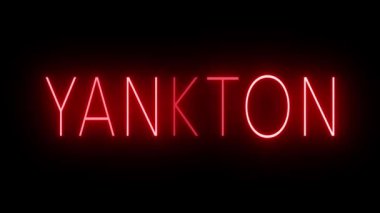 YANKTON için siyah bir arkaplan üzerinde parlayan yanıp sönen kırmızı retro tarzı neon ışığı