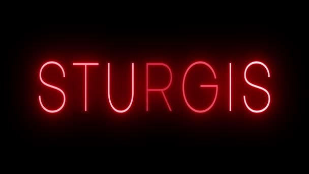 Blikající Červená Retro Neonová Značka Zářící Černém Pozadí Pro Sturgis — Stock video