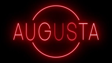 AUGUSTA için siyah bir arkaplan üzerinde parlayan yanıp sönen kırmızı retro tarzı neon işareti