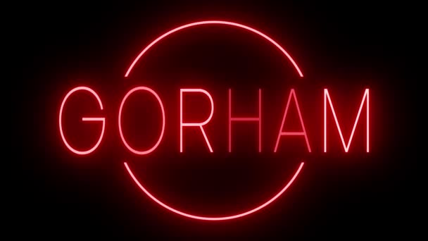 在Gorham黑色背景下闪烁着红色复古风格的霓虹灯标志 — 图库视频影像