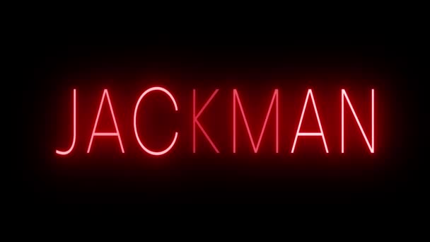 在Jackman黑色背景下闪烁着红色复古风格的霓虹灯标志 — 图库视频影像
