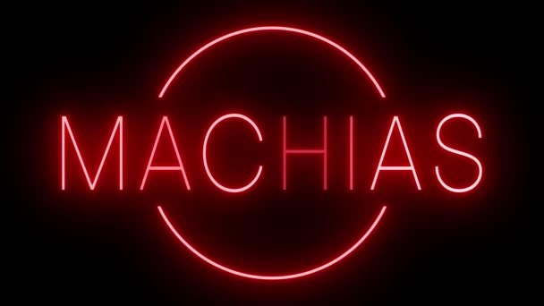 Flackernde Rote Leuchtreklame Retro Stil Vor Schwarzem Hintergrund Für Machias — Stockvideo