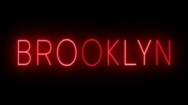 BROOKLYN için siyah bir arkaplan üzerinde parlayan yanıp sönen kırmızı retro tarzı neon tabela