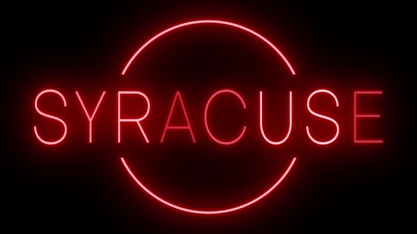 Flickering Red Retro Style Neon Sign Glowing Black Background Syracuse — Stock Video