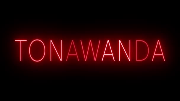 Flickering Red Retro Style Neon Sign Glowing Black Background Tonawanda — Stock Video