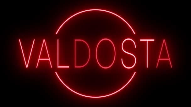 Flickering Red Retro Style Neon Sign Glowing Black Background Valdosta — Stock Video