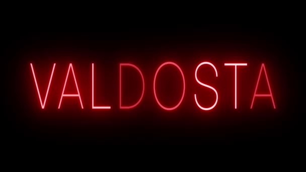 Flickering Red Retro Style Neon Sign Glowing Black Background Valdosta — Stock Video
