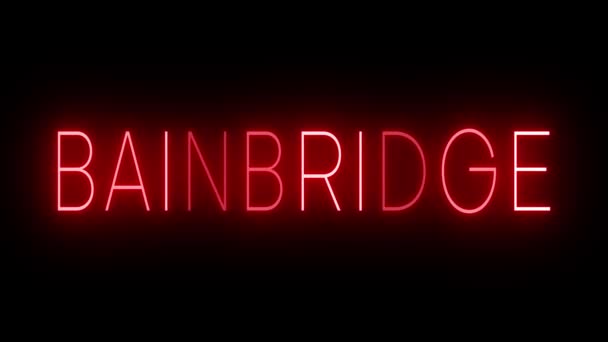 Bainbridgeの黒い背景に対して輝く赤いレトロスタイルのネオンサインを折りたたみ — ストック動画