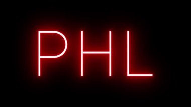 Üç harfli Philadelphia Havaalanı tanımlayıcısı ile yanıp sönen kırmızı retro-neon işareti.