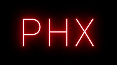 Phoenix Havaalanı 'nın üç harfli tanımlayıcısı ile yanıp sönen kırmızı retro-neon işareti.