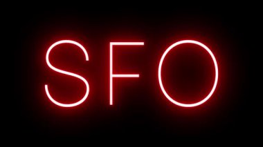 San Francisco Havaalanı 'nın üç harfli tanımlayıcısı ile yanıp sönen kırmızı retro-neon işareti.