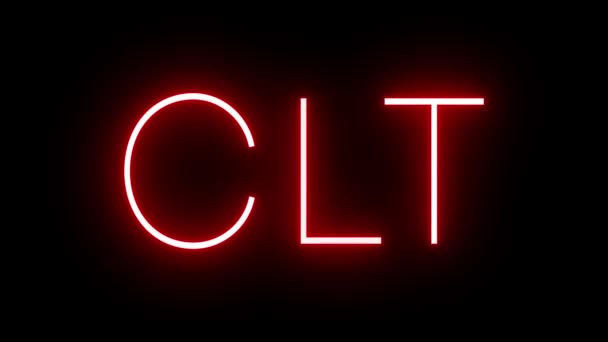 Czerwony Neon Retro Trzyliterowym Identyfikatorem Lotnisku Clt Charlotte International Airport — Wideo stockowe