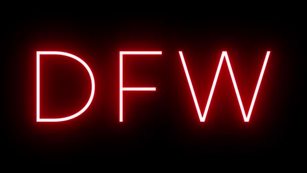 Czerwony Neon Retro Trzyliterowym Identyfikatorem Dfw Dallas Fort Worth International — Wideo stockowe