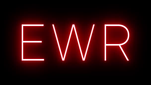 Czerwony Neon Retro Trzyliterowym Identyfikatorem Dla Międzynarodowego Portu Lotniczego Ewr — Wideo stockowe